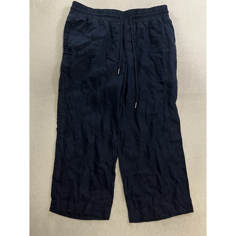 Quince Women's Blue 100% European Linen Wide Leg High Rise Pants XL Minimalist